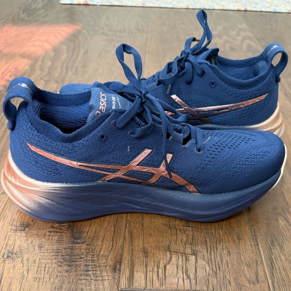 ASICS Gel Nimbus 26 Women's Navy Blue and Rose Gold Running Shoes size 7 - Picture 9 of 14